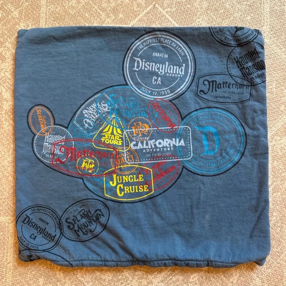 Disney Parks Pillow Cover Unisex 16x16 Blue Disneyland Attraction Stamp Graphic